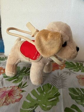 Plush Guide Dog Toy Carrier with Red Vest - Tan